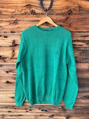 IZOD | Men's Emerald Green Crewneck Sweater with Textured Check M
